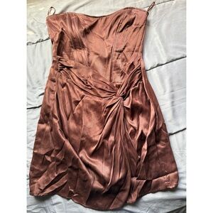Zara Strapless Satin Dress in Rich Brown